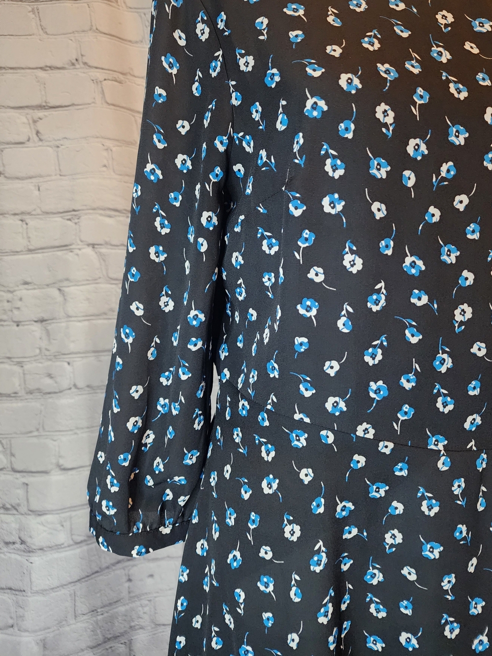 Banana Republic Black Dress with Blue and White Floral Print - Picture 3 of 5